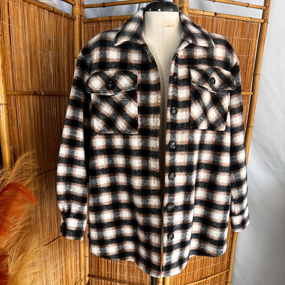 Oversized plaid shacket jacket